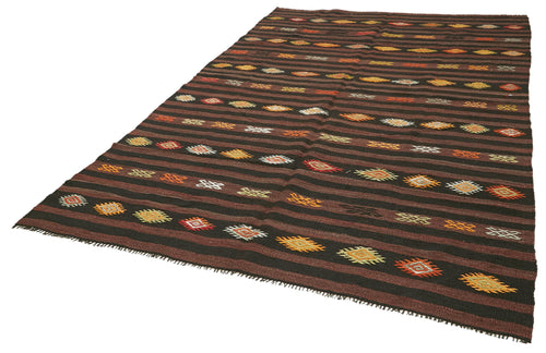 Striped Kilim Kahverengi Çizgili Keçi Tüyü El Dokuma Halısı 204x310 Agacan