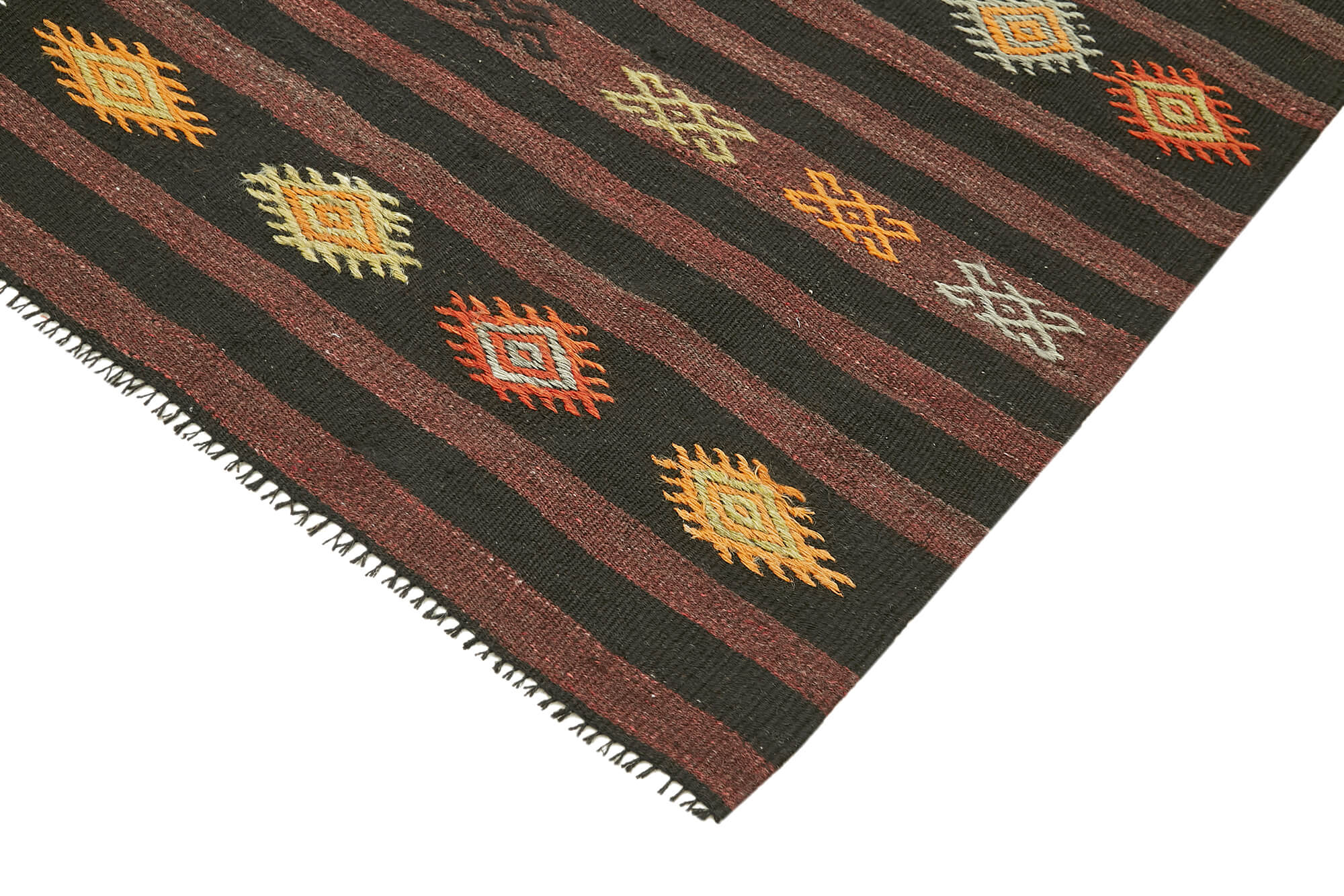 Striped Kilim Kahverengi Çizgili Keçi Tüyü El Dokuma Halısı 204x310 Agacan