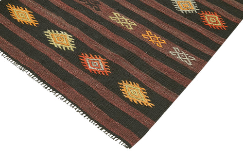 Striped Kilim Kahverengi Çizgili Keçi Tüyü El Dokuma Halısı 204x310 Agacan