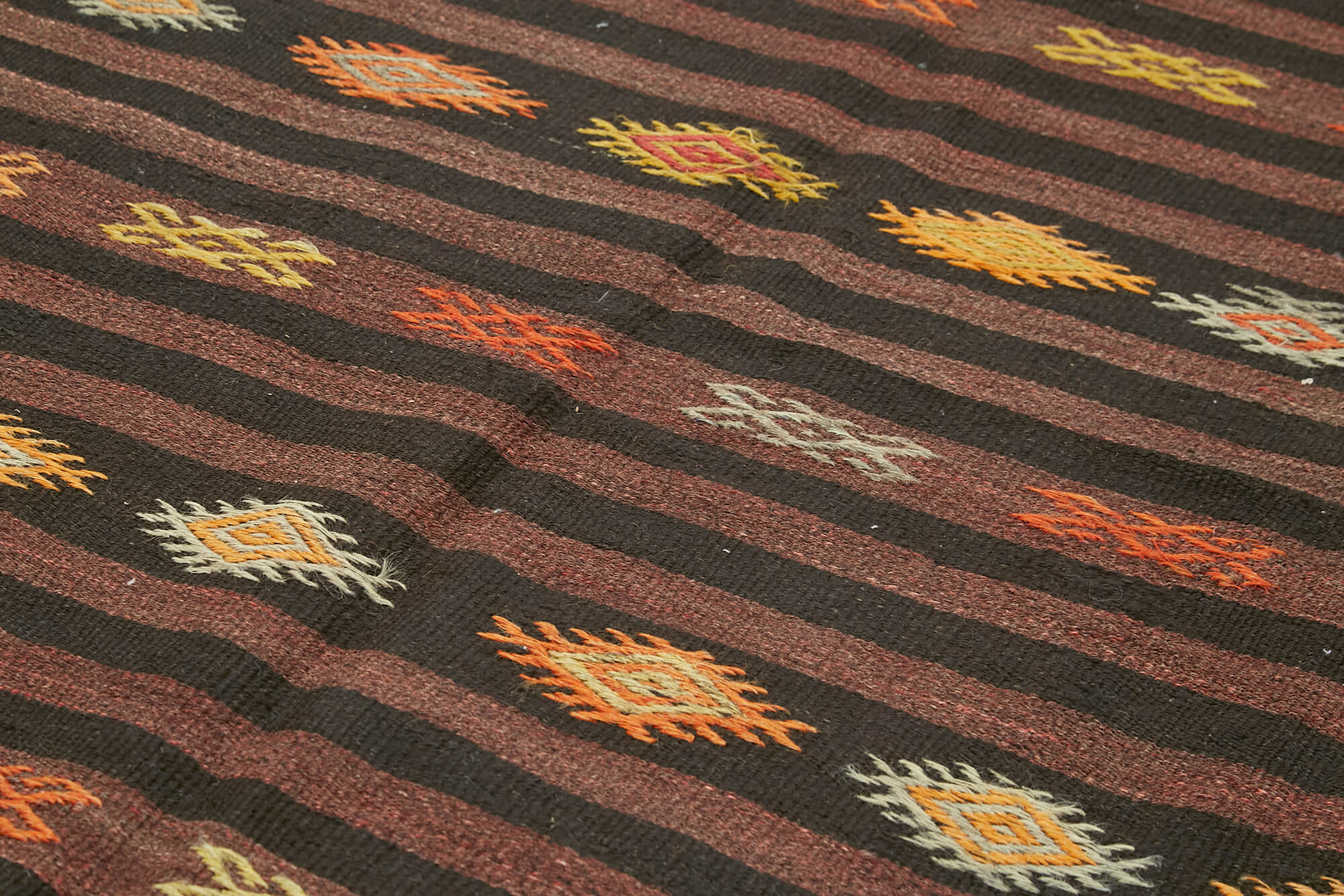 Striped Kilim Kahverengi Çizgili Keçi Tüyü El Dokuma Halısı 204x310 Agacan