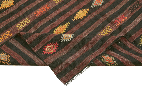 Striped Kilim Kahverengi Çizgili Keçi Tüyü El Dokuma Halısı 204x310 Agacan