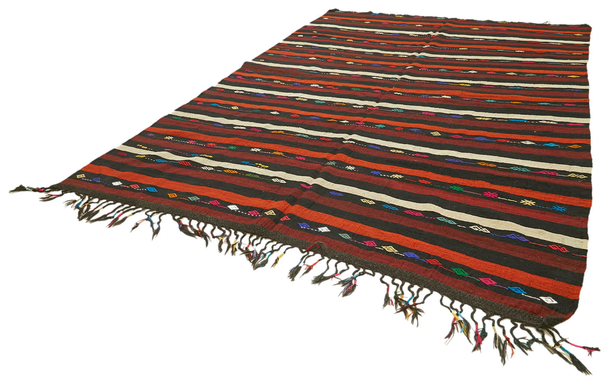 Striped Kilim Kahverengi Çizgili Keçi Tüyü El Dokuma Halısı 241x349 Agacan