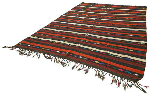 Striped Kilim Kahverengi Çizgili Keçi Tüyü El Dokuma Halısı 241x349 Agacan