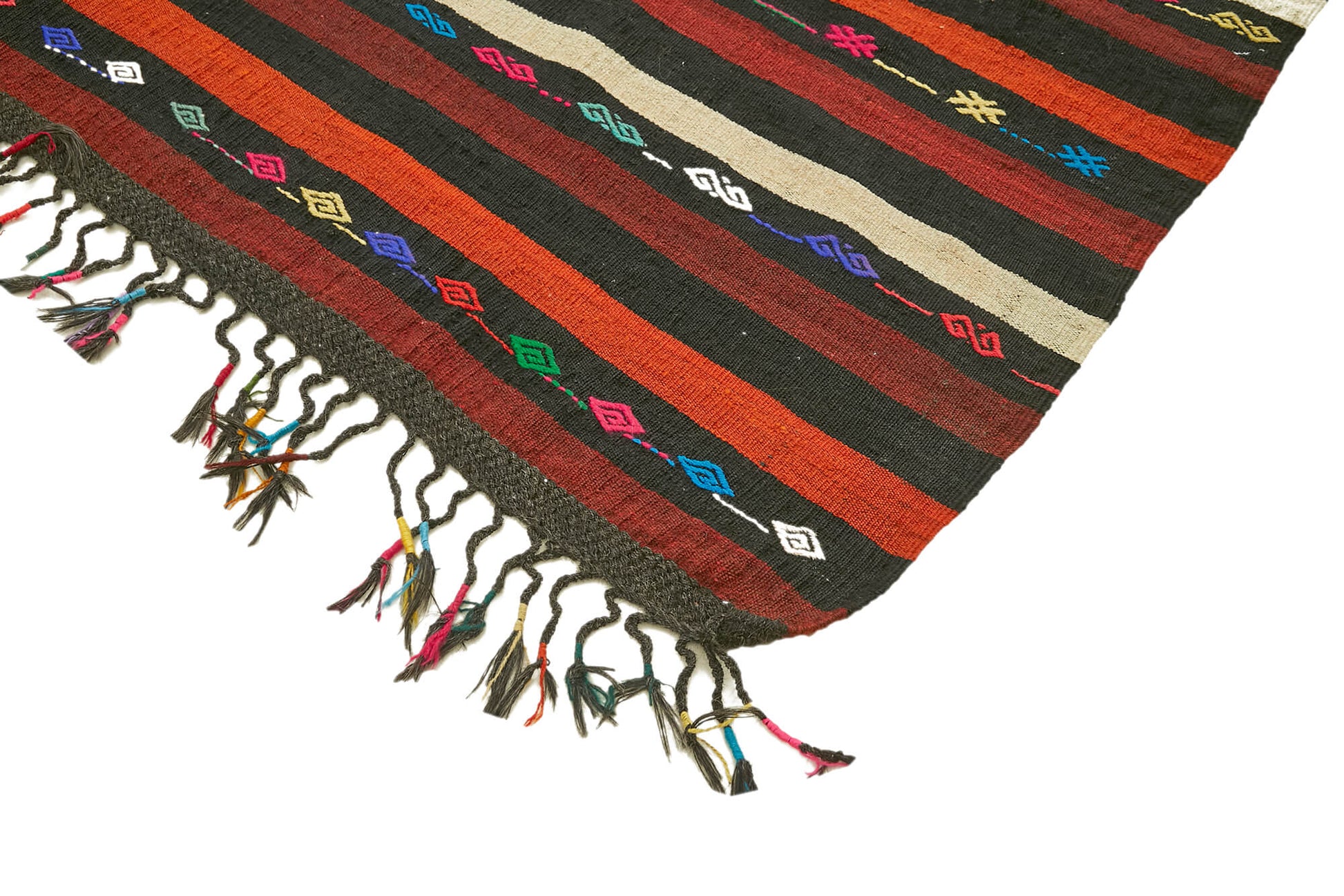 Striped Kilim Kahverengi Çizgili Keçi Tüyü El Dokuma Halısı 241x349 Agacan