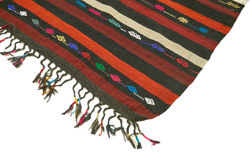 Striped Kilim Kahverengi Çizgili Keçi Tüyü El Dokuma Halısı 241x349 Agacan