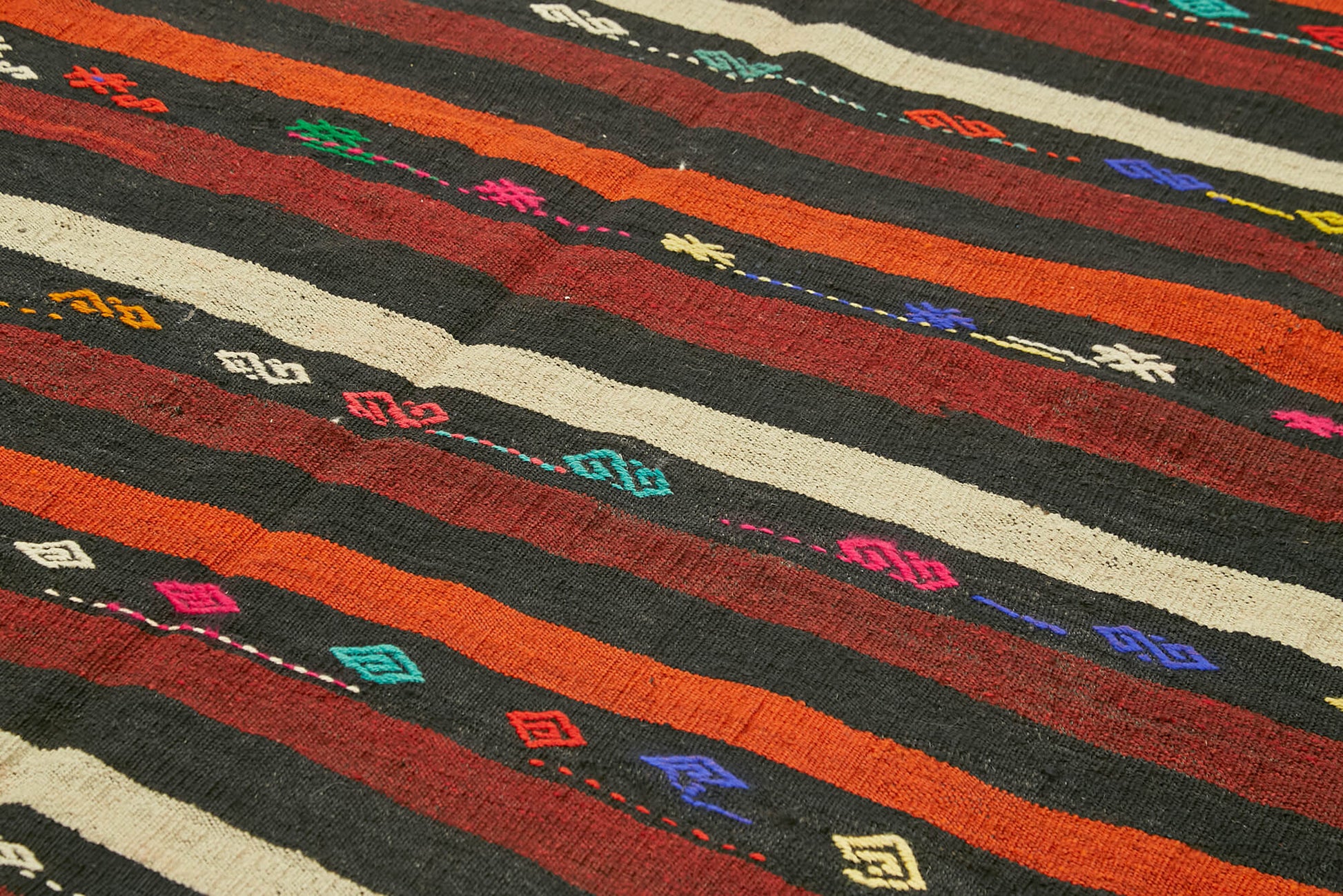 Striped Kilim Kahverengi Çizgili Keçi Tüyü El Dokuma Halısı 241x349 Agacan