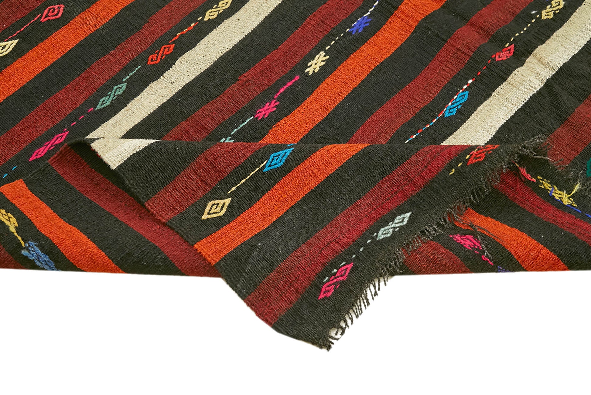 Striped Kilim Kahverengi Çizgili Keçi Tüyü El Dokuma Halısı 241x349 Agacan