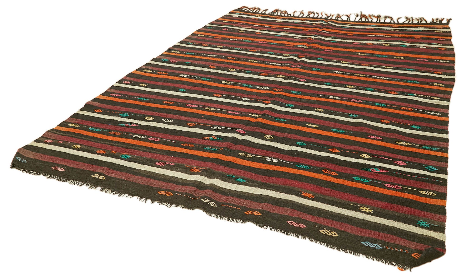 Striped Kilim Kahverengi Çizgili Keçi Tüyü El Dokuma Halısı 226x314 Agacan