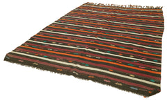 Striped Kilim Kahverengi Çizgili Keçi Tüyü El Dokuma Halısı 226x314 Agacan
