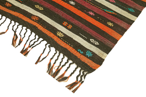 Striped Kilim Kahverengi Çizgili Keçi Tüyü El Dokuma Halısı 226x314 Agacan
