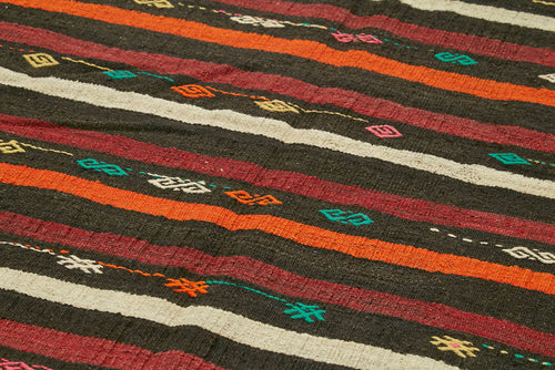 Striped Kilim Kahverengi Çizgili Keçi Tüyü El Dokuma Halısı 226x314 Agacan