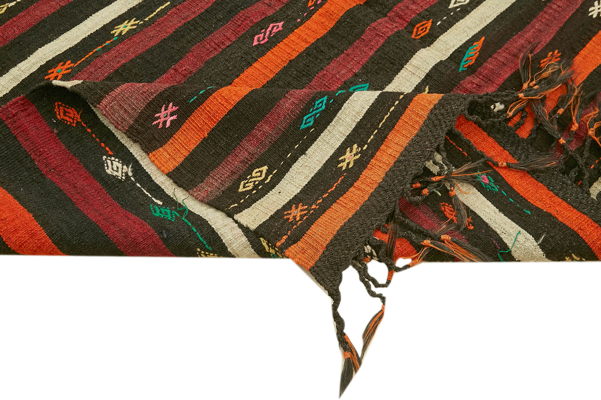 Striped Kilim Kahverengi Çizgili Keçi Tüyü El Dokuma Halısı 226x314 Agacan