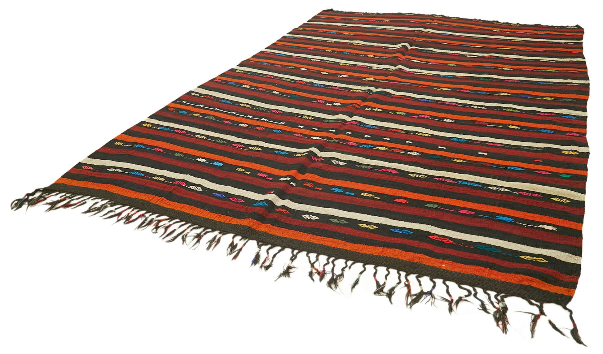Striped Kilim Kahverengi Çizgili Keçi Tüyü El Dokuma Halısı 248x337 Agacan