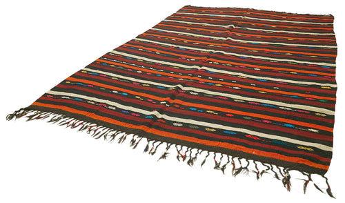 Striped Kilim Kahverengi Çizgili Keçi Tüyü El Dokuma Halısı 248x337 Agacan