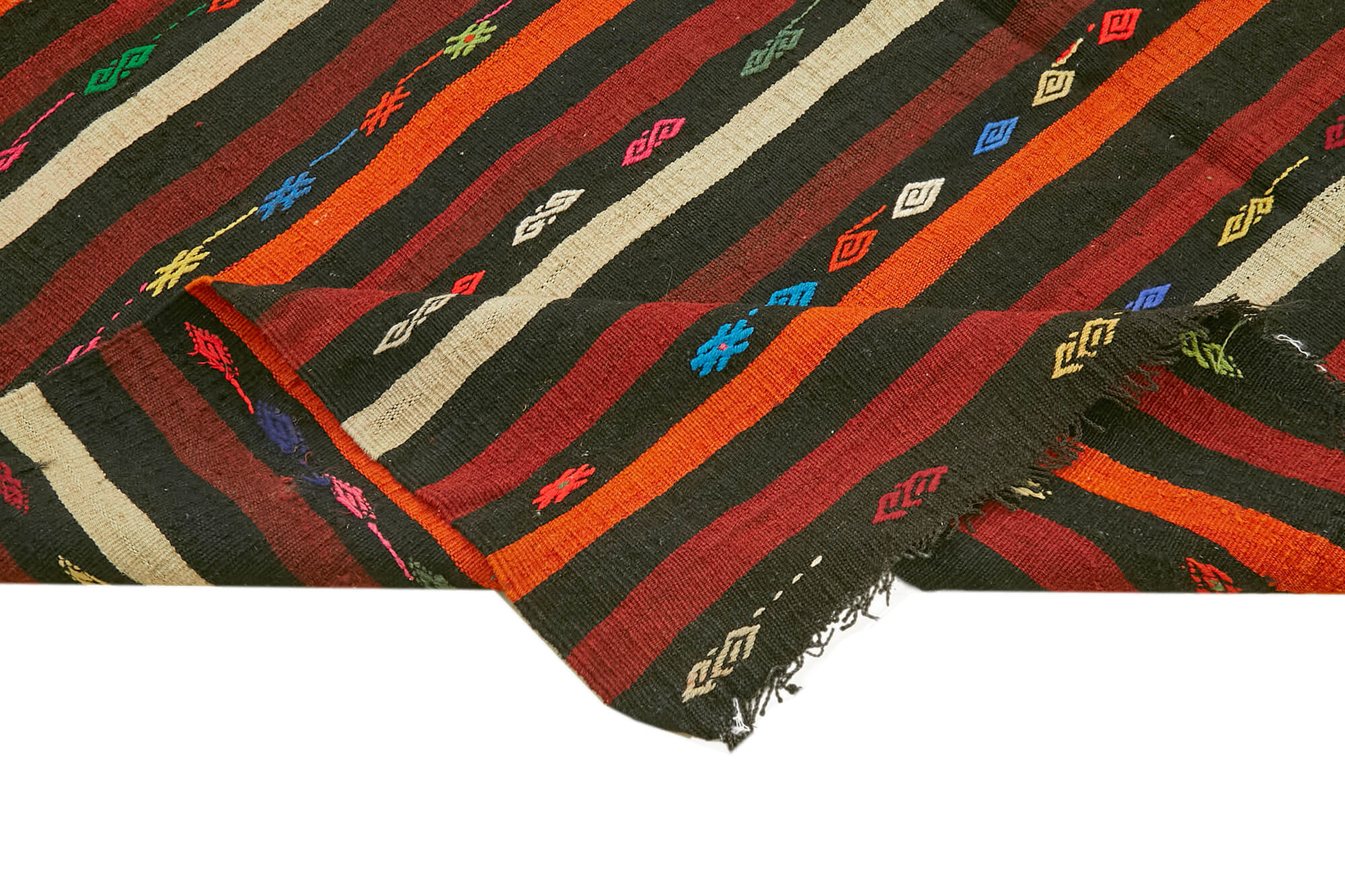 Striped Kilim Kahverengi Çizgili Keçi Tüyü El Dokuma Halısı 248x337 Agacan