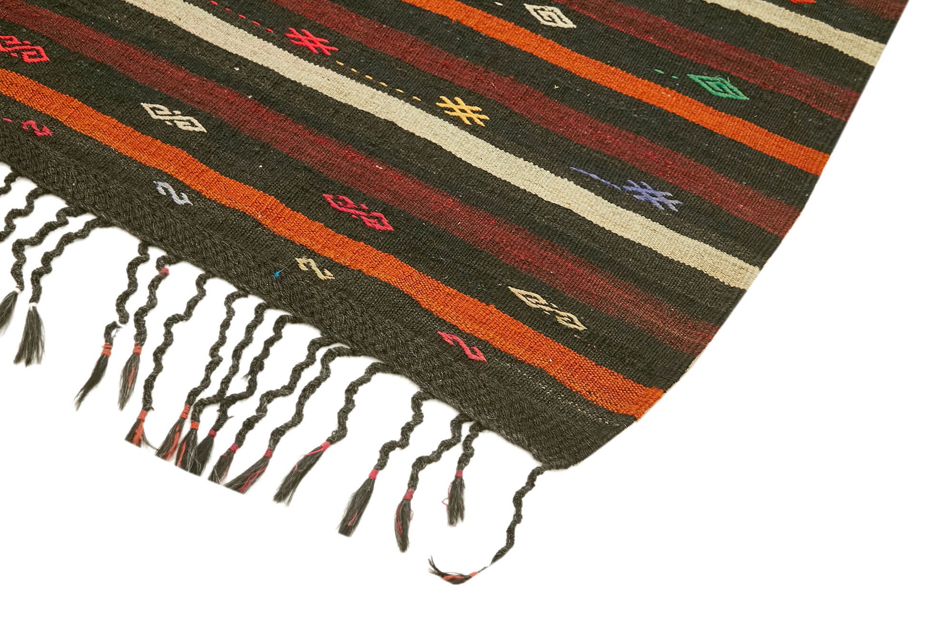 Striped Kilim Kahverengi Çizgili Keçi Tüyü El Dokuma Halısı 235x320 Agacan