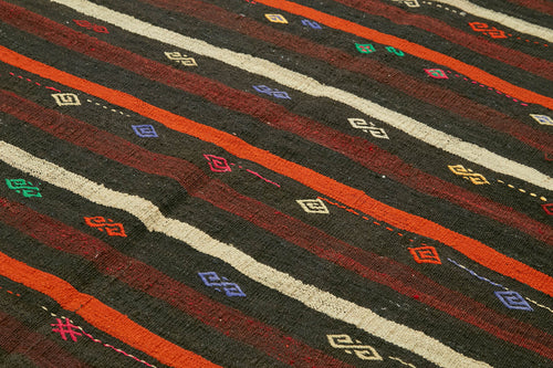 Striped Kilim Kahverengi Çizgili Keçi Tüyü El Dokuma Halısı 235x320 Agacan