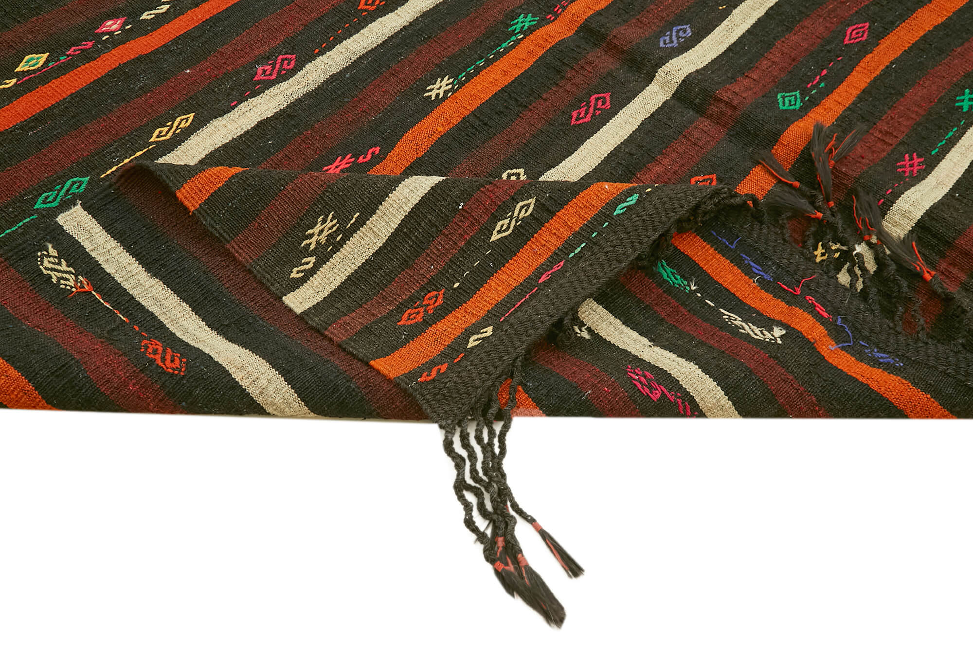 Striped Kilim Kahverengi Çizgili Keçi Tüyü El Dokuma Halısı 235x320 Agacan