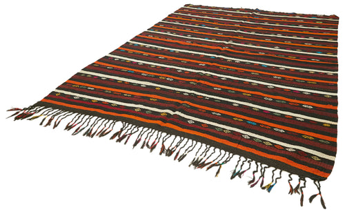 Striped Kilim Kahverengi Çizgili Keçi Tüyü El Dokuma Halısı 236x315 Agacan
