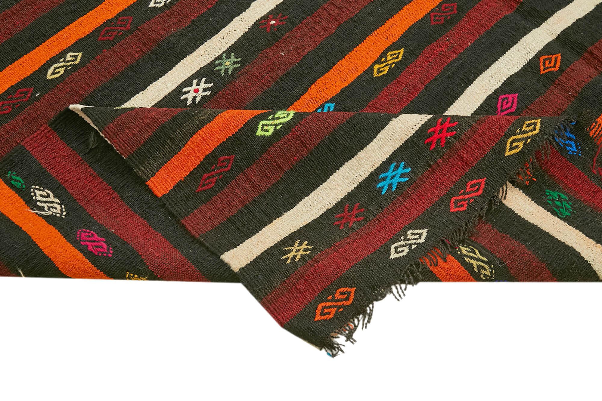 Striped Kilim Kahverengi Çizgili Keçi Tüyü El Dokuma Halısı 236x315 Agacan
