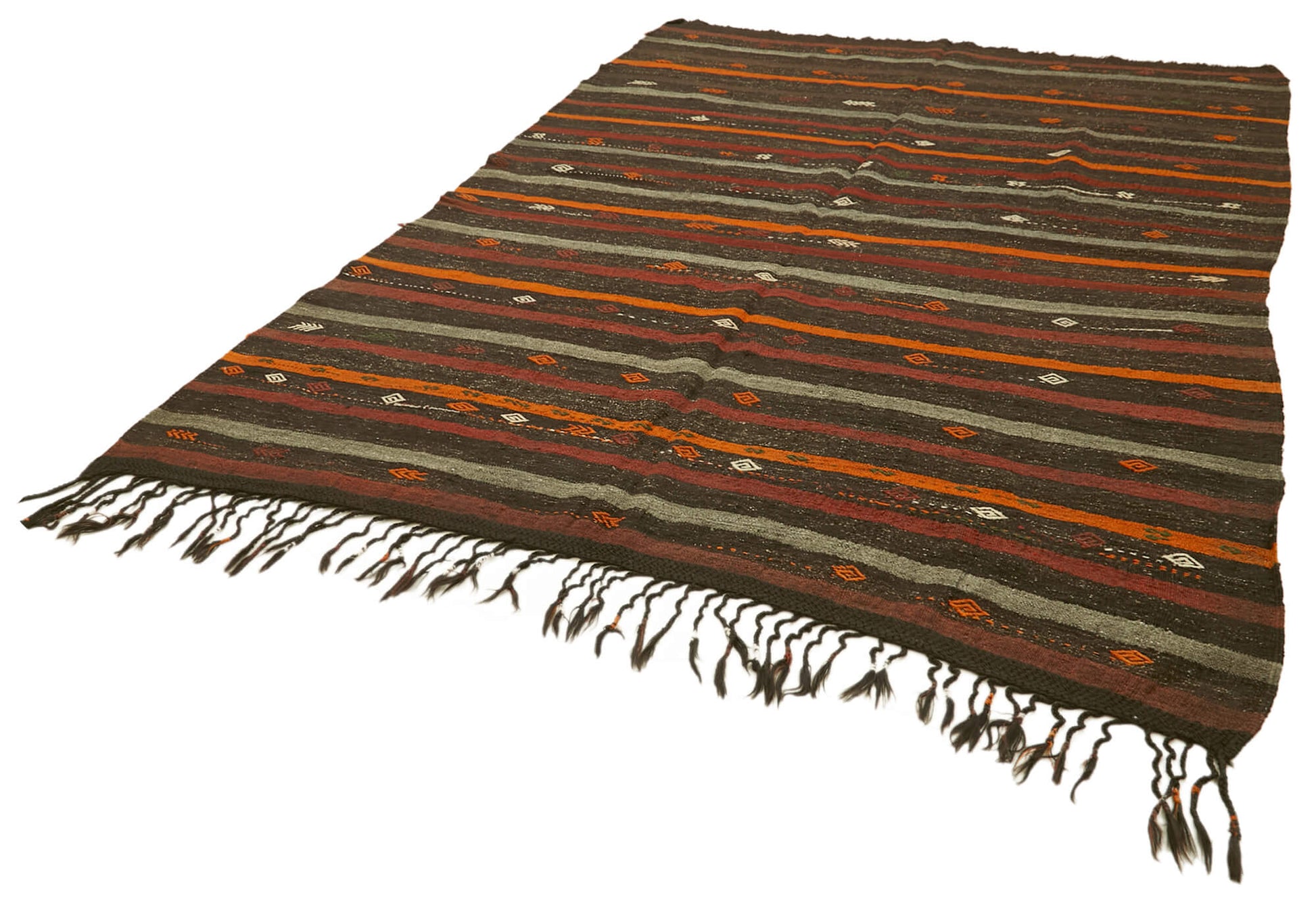 Striped Kilim Kahverengi Çizgili Keçi Tüyü El Dokuma Halısı 213x308 Agacan
