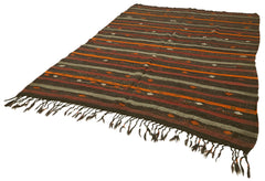 Striped Kilim Kahverengi Çizgili Keçi Tüyü El Dokuma Halısı 213x308 Agacan