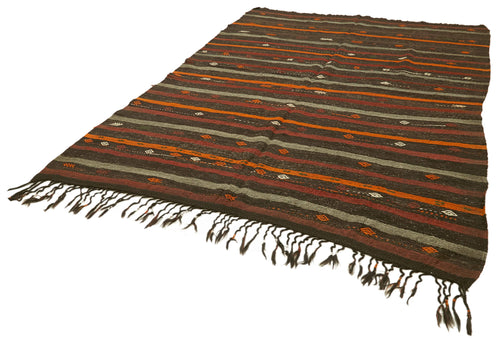 Striped Kilim Kahverengi Çizgili Keçi Tüyü El Dokuma Halısı 213x308 Agacan