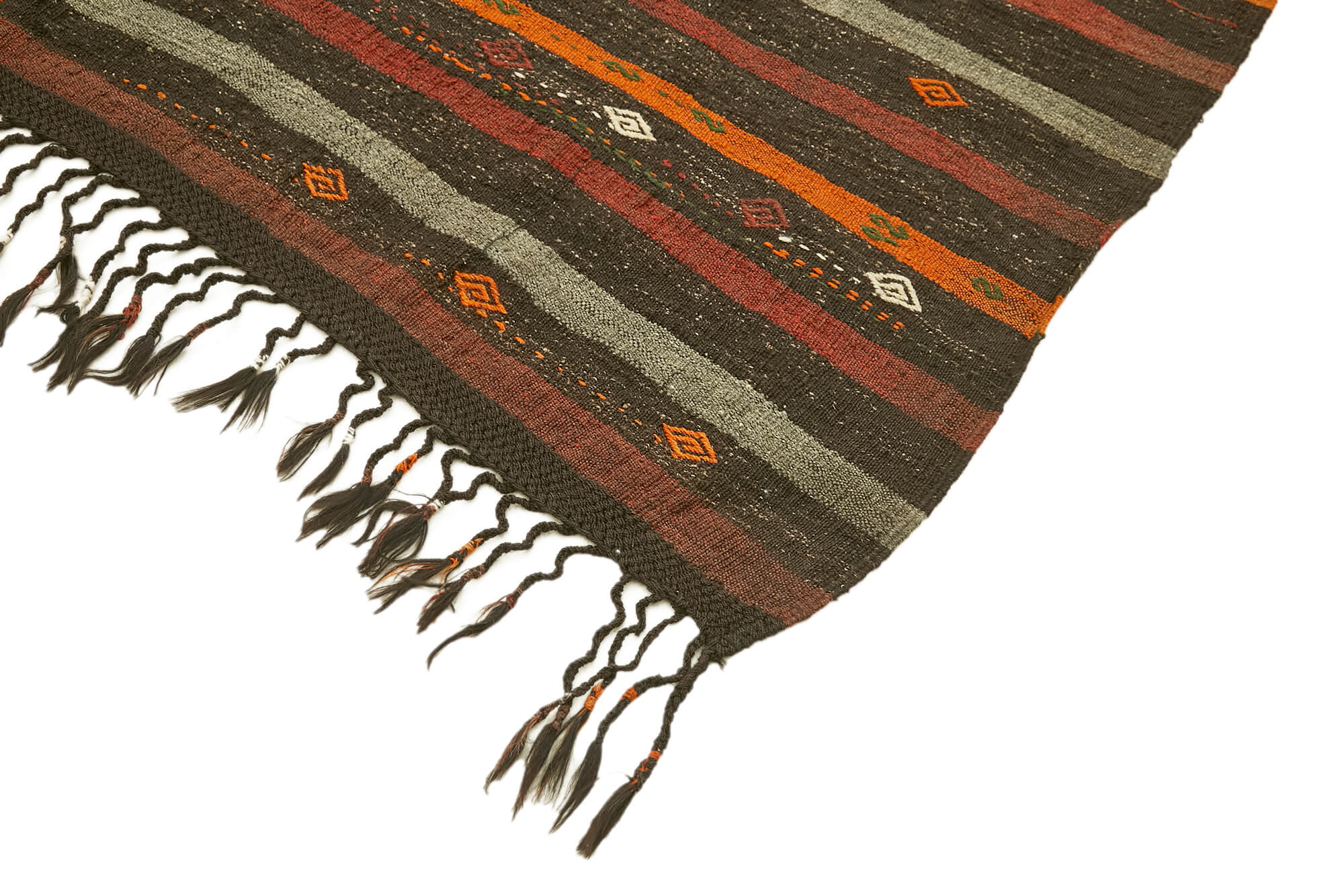 Striped Kilim Kahverengi Çizgili Keçi Tüyü El Dokuma Halısı 213x308 Agacan