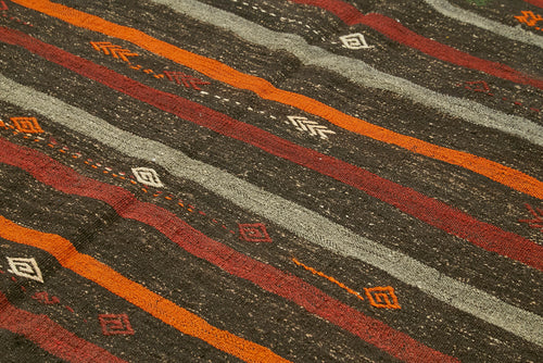 Striped Kilim Kahverengi Çizgili Keçi Tüyü El Dokuma Halısı 213x308 Agacan