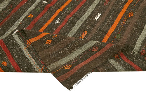 Striped Kilim Kahverengi Çizgili Keçi Tüyü El Dokuma Halısı 213x308 Agacan