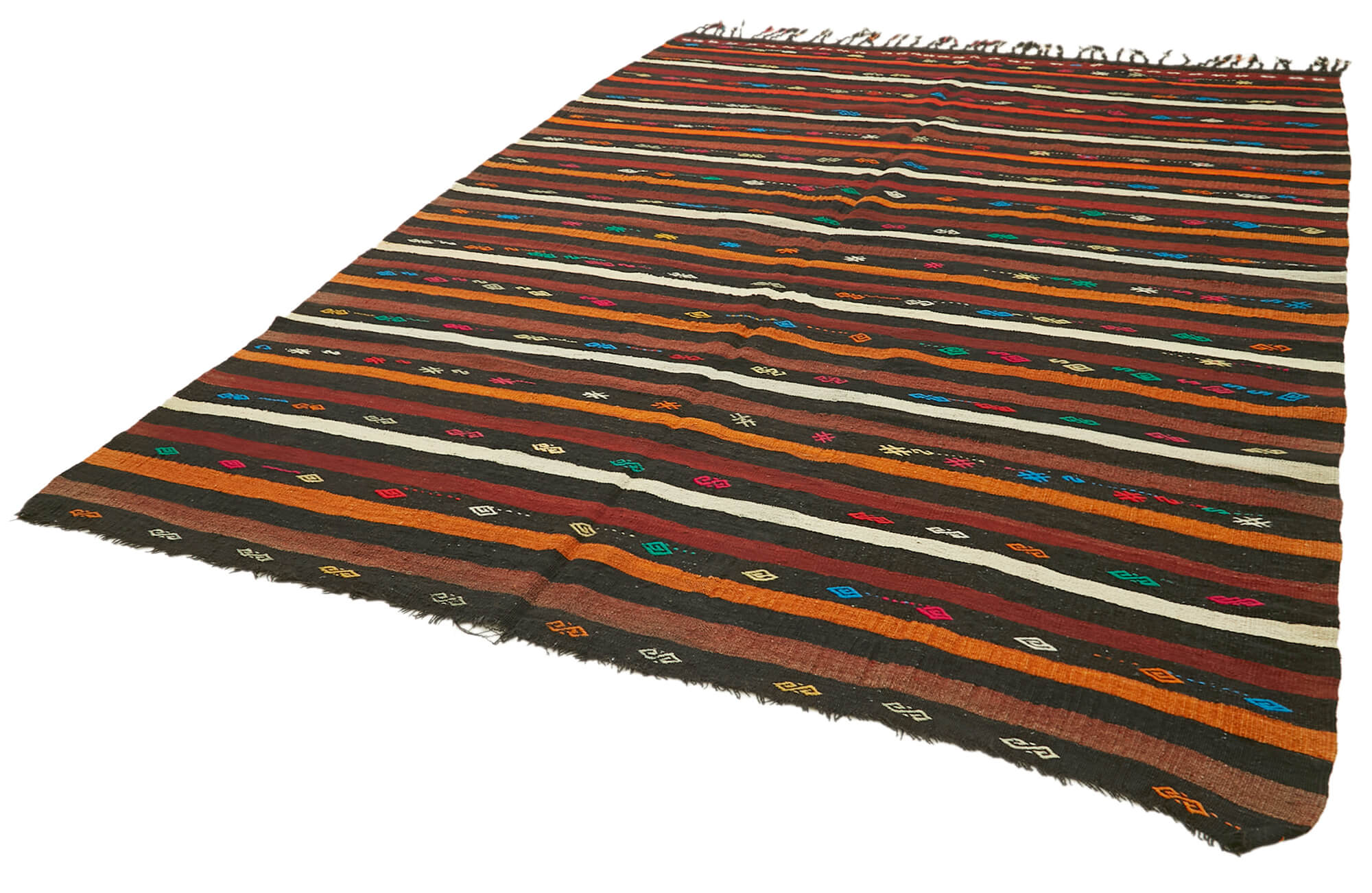 Striped Kilim Kahverengi Çizgili Keçi Tüyü El Dokuma Halısı 233x332 Agacan
