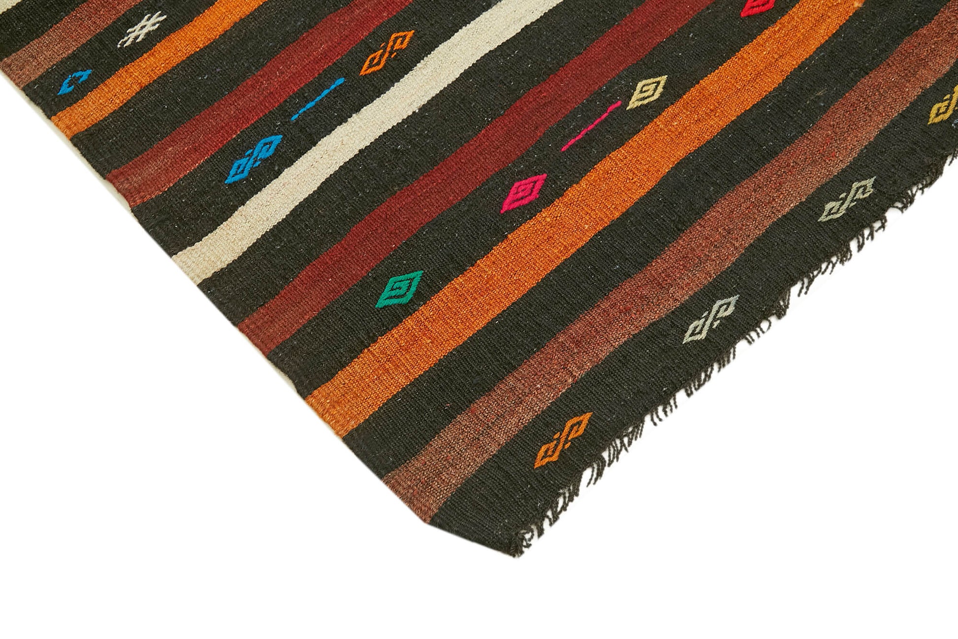 Striped Kilim Kahverengi Çizgili Keçi Tüyü El Dokuma Halısı 233x332 Agacan