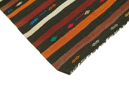Striped Kilim Kahverengi Çizgili Keçi Tüyü El Dokuma Halısı 233x332 Agacan