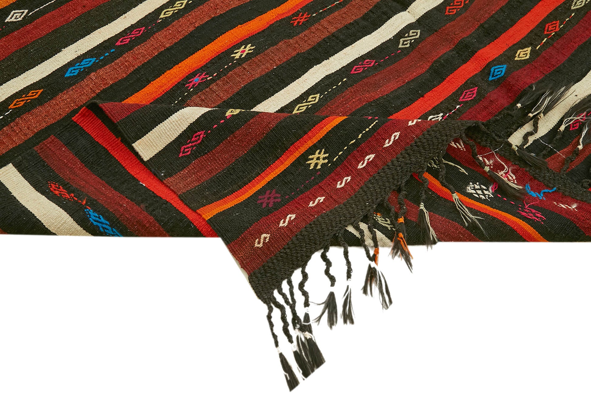 Striped Kilim Kahverengi Çizgili Keçi Tüyü El Dokuma Halısı 233x332 Agacan