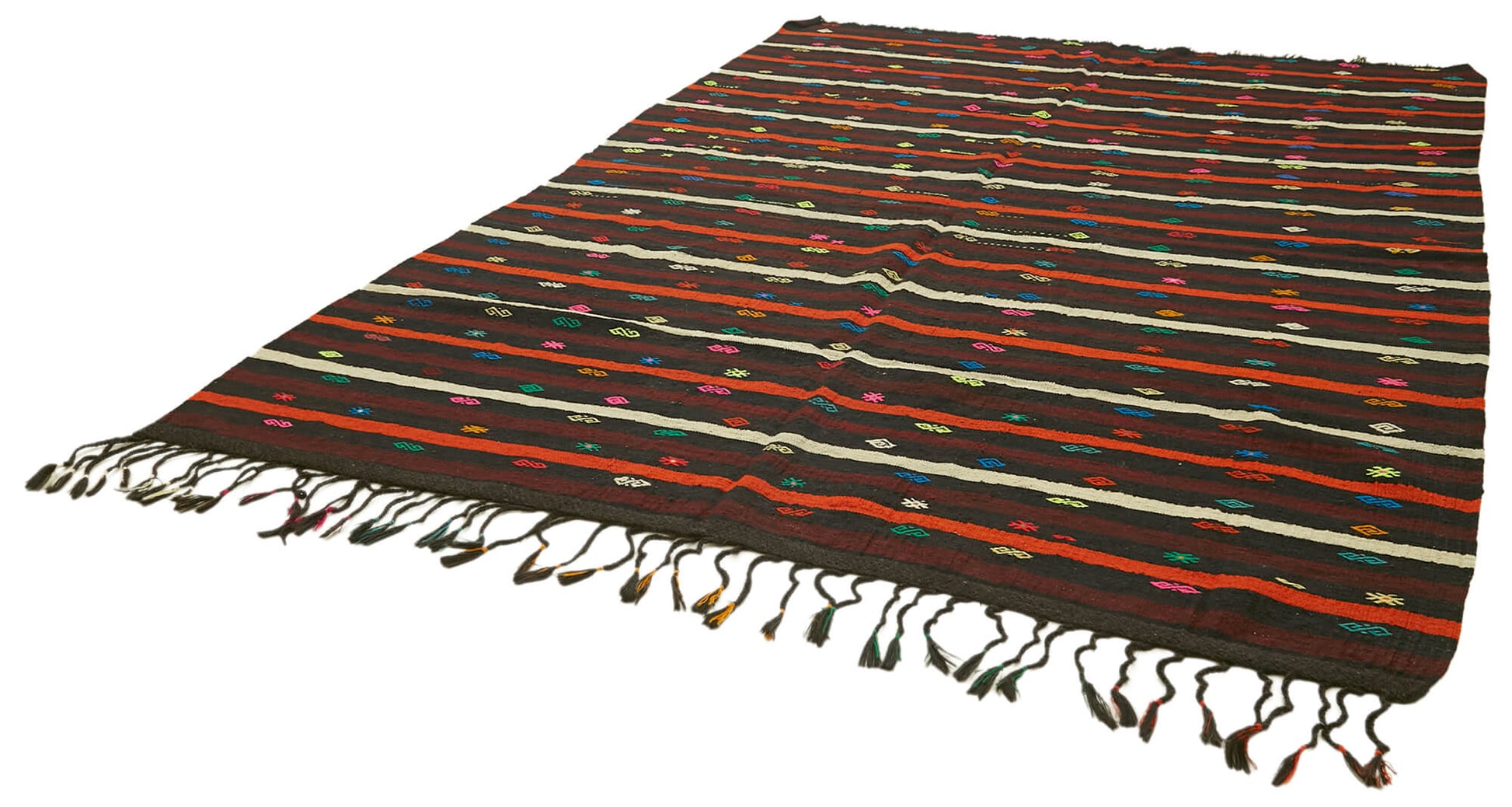 Striped Kilim Kahverengi Çizgili Keçi Tüyü El Dokuma Halısı 236x330 Agacan