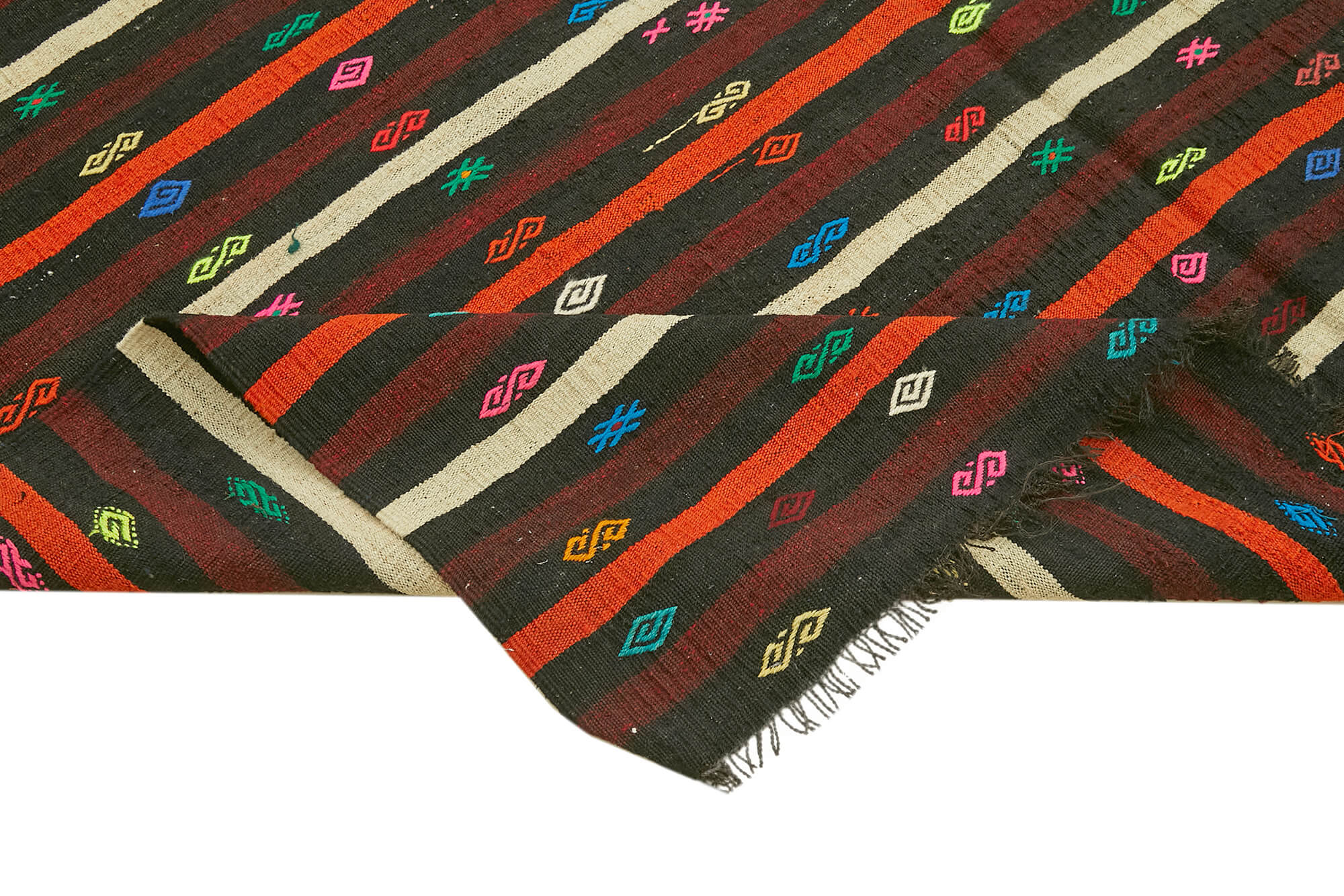 Striped Kilim Kahverengi Çizgili Keçi Tüyü El Dokuma Halısı 236x330 Agacan