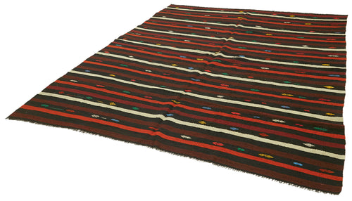 Striped Kilim Kahverengi Çizgili Keçi Tüyü El Dokuma Halısı 221x292 Agacan