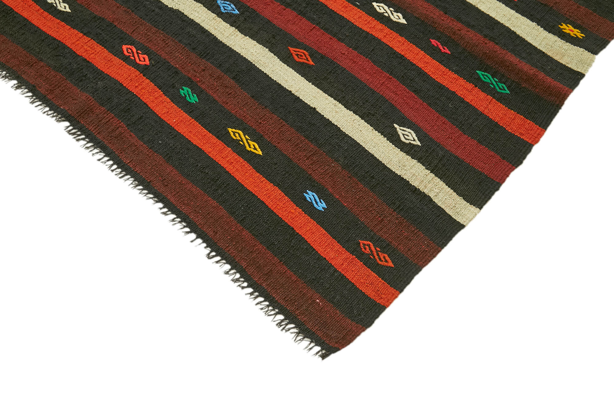 Striped Kilim Kahverengi Çizgili Keçi Tüyü El Dokuma Halısı 221x292 Agacan