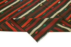Striped Kilim Kahverengi Çizgili Keçi Tüyü El Dokuma Halısı 221x292 Agacan