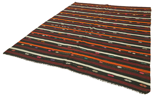 Striped Kilim Kahverengi Çizgili Keçi Tüyü El Dokuma Halısı 225x290 Agacan