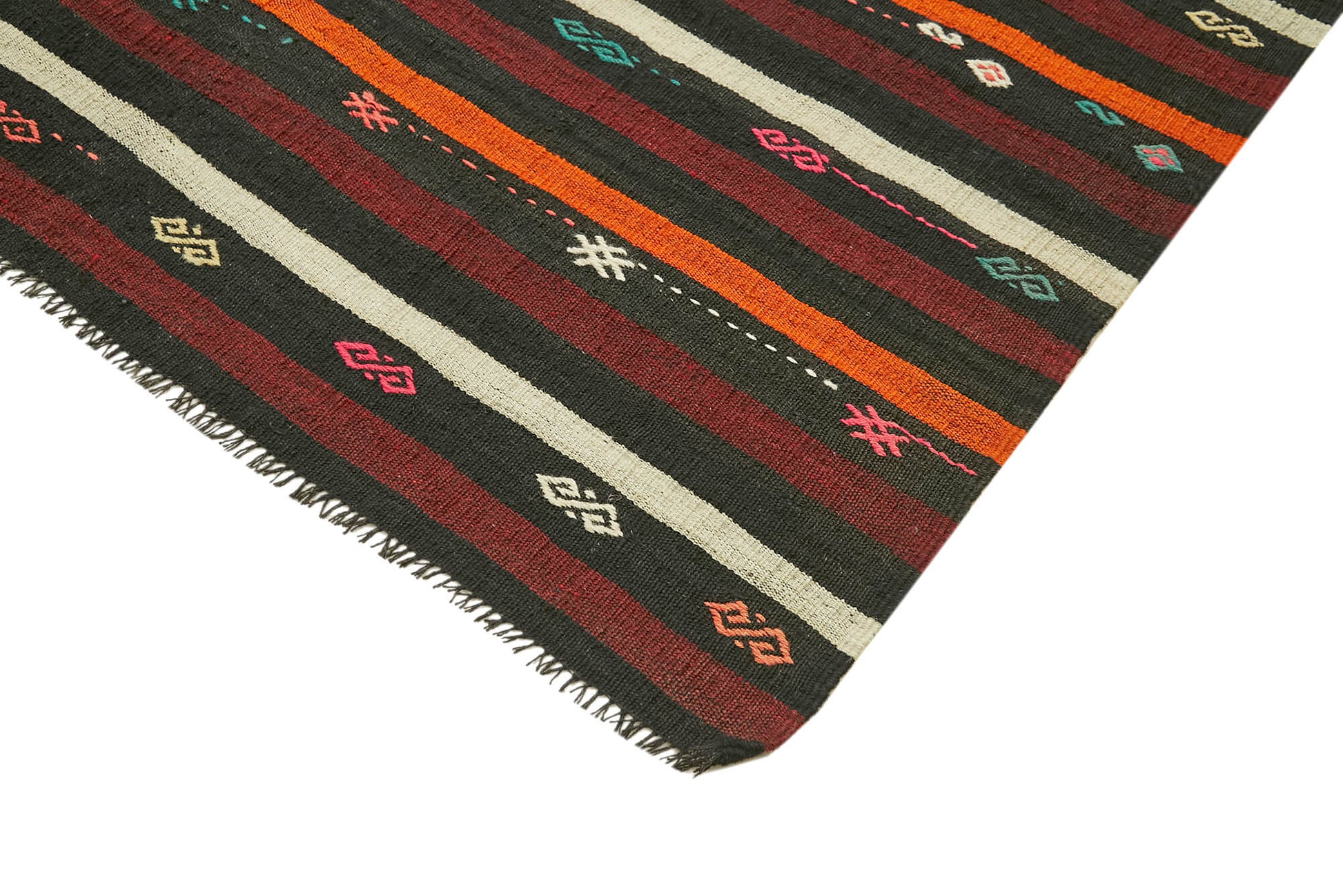 Striped Kilim Kahverengi Çizgili Keçi Tüyü El Dokuma Halısı 225x290 Agacan