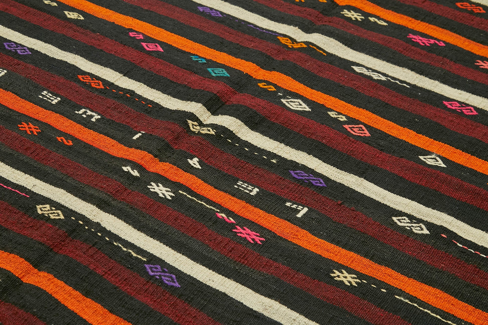 Striped Kilim Kahverengi Çizgili Keçi Tüyü El Dokuma Halısı 225x290 Agacan