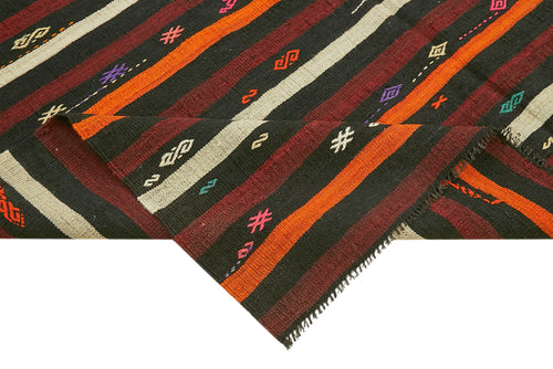 Striped Kilim Kahverengi Çizgili Keçi Tüyü El Dokuma Halısı 225x290 Agacan
