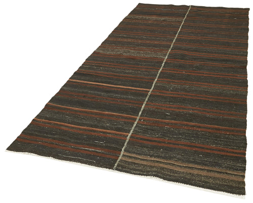 Striped Kilim Kahverengi Çizgili Keçi Tüyü El Dokuma Halısı 138x302 Agacan