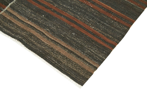 Striped Kilim Kahverengi Çizgili Keçi Tüyü El Dokuma Halısı 138x302 Agacan