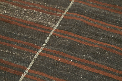 Striped Kilim Kahverengi Çizgili Keçi Tüyü El Dokuma Halısı 138x302 Agacan