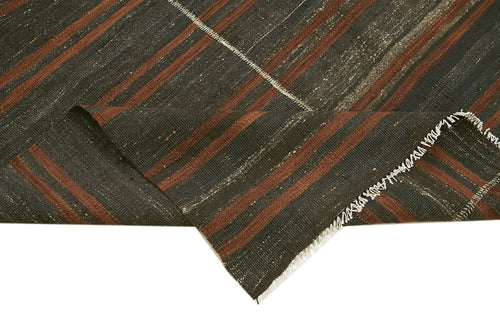 Striped Kilim Kahverengi Çizgili Keçi Tüyü El Dokuma Halısı 138x302 Agacan