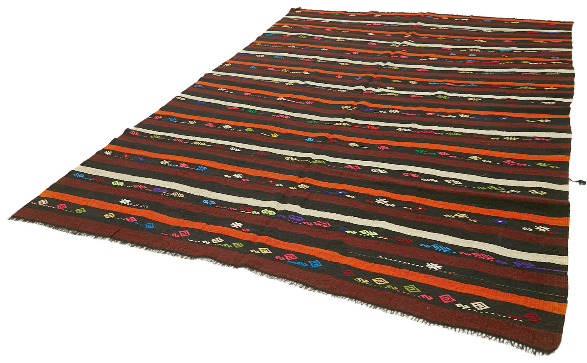 Striped Kilim Kahverengi Çizgili Keçi Tüyü El Dokuma Halısı 225x324 Agacan