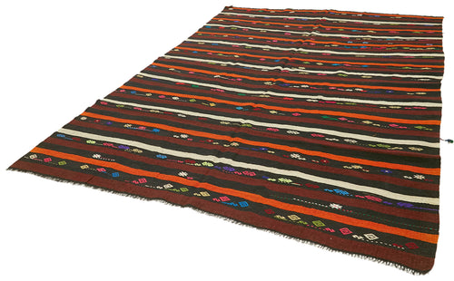 Striped Kilim Kahverengi Çizgili Keçi Tüyü El Dokuma Halısı 225x324 Agacan