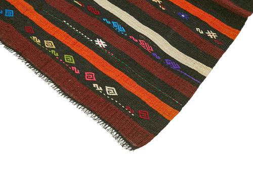 Striped Kilim Kahverengi Çizgili Keçi Tüyü El Dokuma Halısı 225x324 Agacan